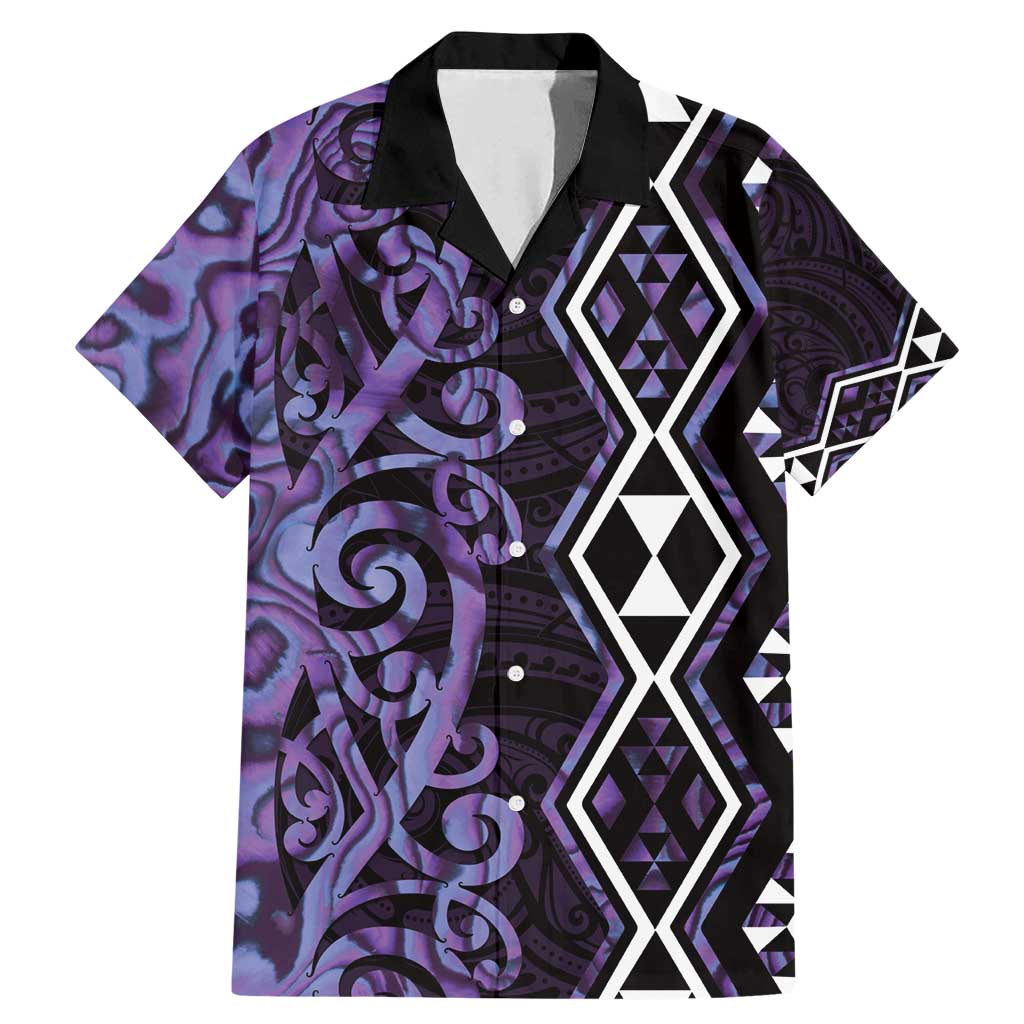 Purple Aotearoa Family Matching Mermaid Dress and Hawaiian Shirt Taniko Motifs With Paua Shell Kowhaiwhai LT14 Dad's Shirt - Short Sleeve Purple - Polynesian Pride