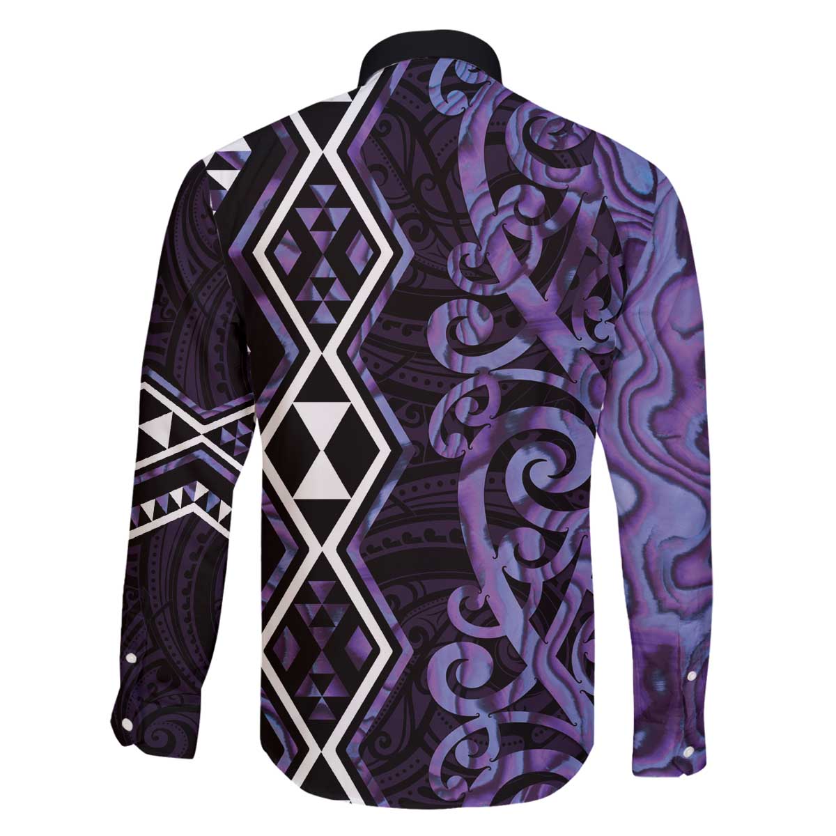 Purple Aotearoa Family Matching Off The Shoulder Long Sleeve Dress and Hawaiian Shirt Taniko Motifs With Paua Shell Kowhaiwhai LT14 - Polynesian Pride
