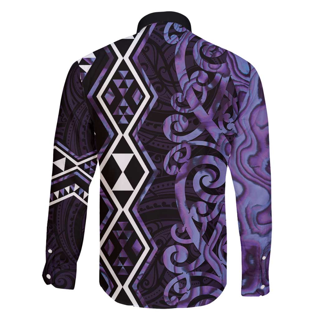 Purple Aotearoa Family Matching Off Shoulder Maxi Dress and Hawaiian Shirt Taniko Motifs With Paua Shell Kowhaiwhai LT14 - Polynesian Pride