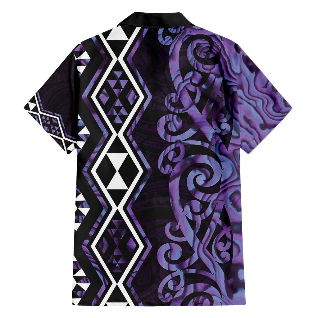 Purple Aotearoa Family Matching Off Shoulder Short Dress and Hawaiian Shirt Taniko Motifs With Paua Shell Kowhaiwhai LT14 - Polynesian Pride