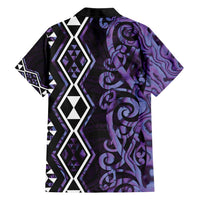 Purple Aotearoa Family Matching Off Shoulder Short Dress and Hawaiian Shirt Taniko Motifs With Paua Shell Kowhaiwhai LT14 - Polynesian Pride
