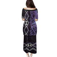 Purple Aotearoa Family Matching Puletasi and Hawaiian Shirt Taniko Motifs With Paua Shell Kowhaiwhai LT14 - Polynesian Pride