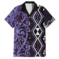 Purple Aotearoa Family Matching Short Sleeve Bodycon Dress and Hawaiian Shirt Taniko Motifs With Paua Shell Kowhaiwhai LT14 Dad's Shirt - Short Sleeve Purple - Polynesian Pride