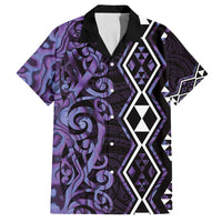 Purple Aotearoa Family Matching Summer Maxi Dress and Hawaiian Shirt Taniko Motifs With Paua Shell Kowhaiwhai LT14 Dad's Shirt - Short Sleeve Purple - Polynesian Pride