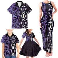Purple Aotearoa Family Matching Tank Maxi Dress and Hawaiian Shirt Taniko Motifs With Paua Shell Kowhaiwhai LT14 - Polynesian Pride