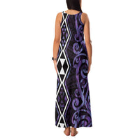 Purple Aotearoa Family Matching Tank Maxi Dress and Hawaiian Shirt Taniko Motifs With Paua Shell Kowhaiwhai LT14 - Polynesian Pride