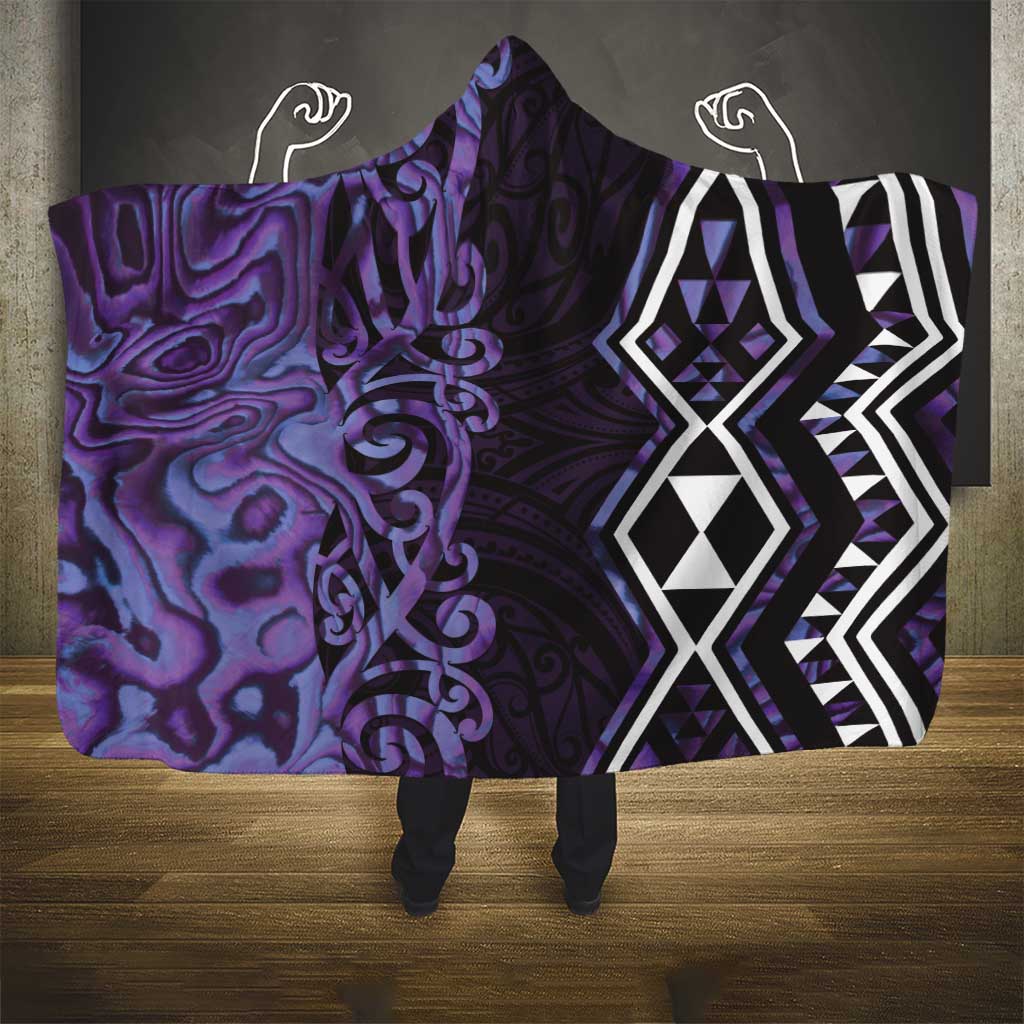 Purple Aotearoa Hooded Blanket Taniko Motifs With Paua Shell Kowhaiwhai LT14 - Polynesian Pride
