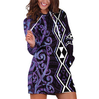 Purple Aotearoa Hoodie Dress Taniko Motifs With Paua Shell Kowhaiwhai LT14 Purple - Polynesian Pride