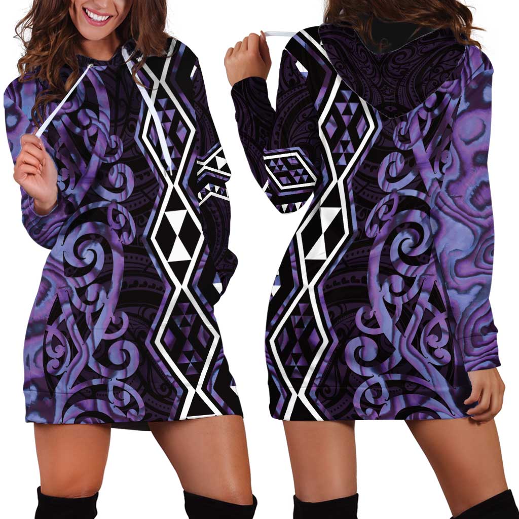 Purple Aotearoa Hoodie Dress Taniko Motifs With Paua Shell Kowhaiwhai LT14 - Polynesian Pride
