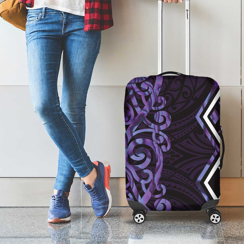 Purple Aotearoa Luggage Cover Taniko Motifs With Paua Shell Kowhaiwhai