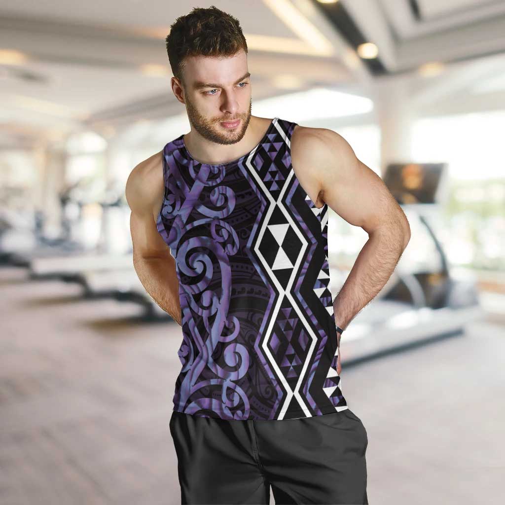 Purple Aotearoa Men Tank Top Taniko Motifs With Paua Shell Kowhaiwhai LT14 Purple - Polynesian Pride