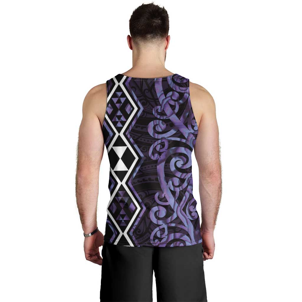 Purple Aotearoa Men Tank Top Taniko Motifs With Paua Shell Kowhaiwhai LT14 - Polynesian Pride