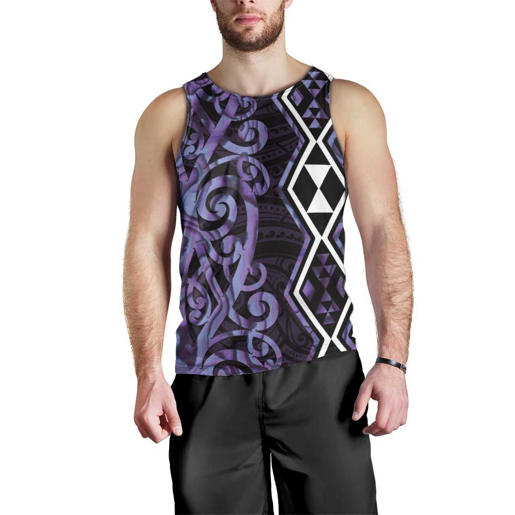 Purple Aotearoa Men Tank Top Taniko Motifs With Paua Shell Kowhaiwhai LT14 - Polynesian Pride