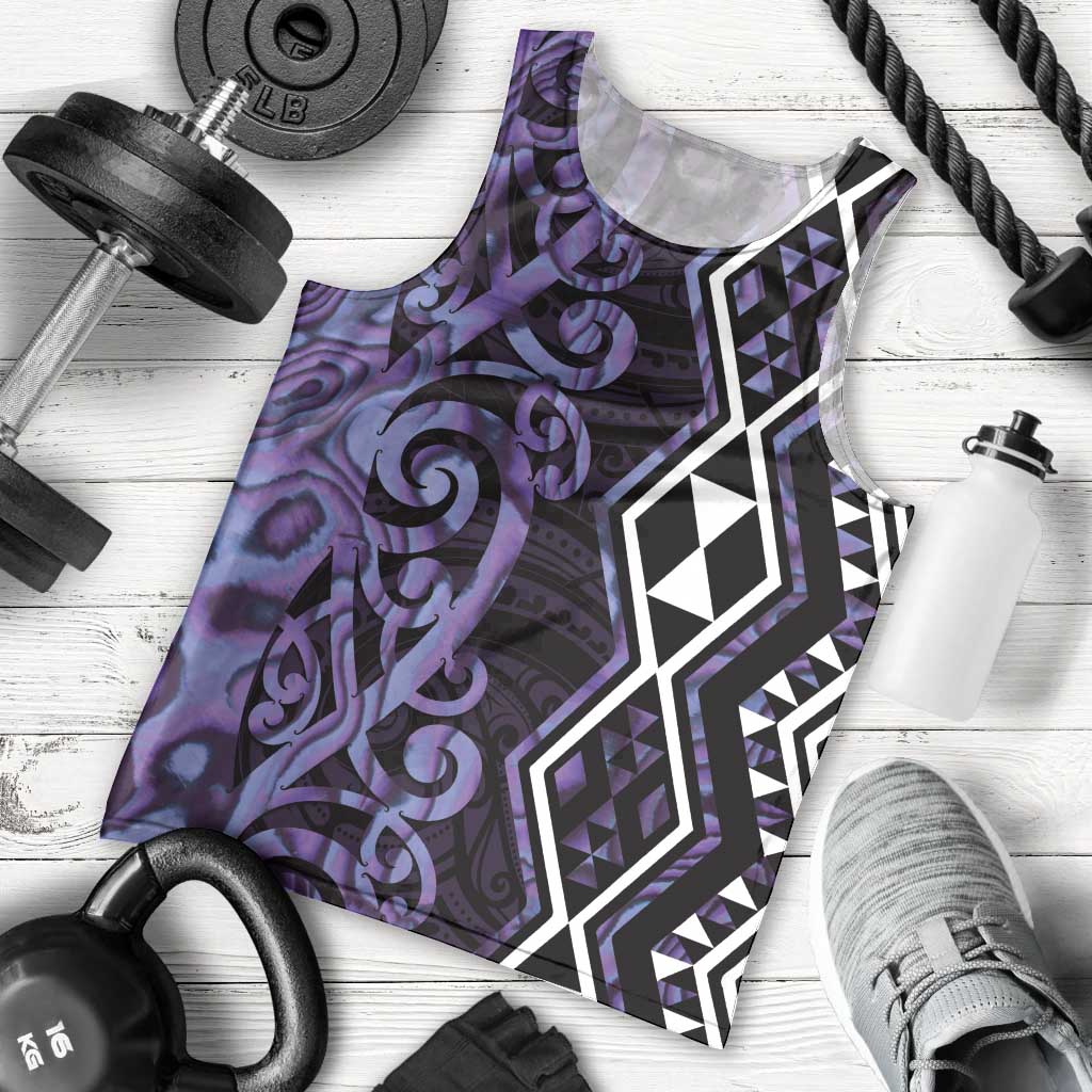 Purple Aotearoa Men Tank Top Taniko Motifs With Paua Shell Kowhaiwhai LT14 - Polynesian Pride