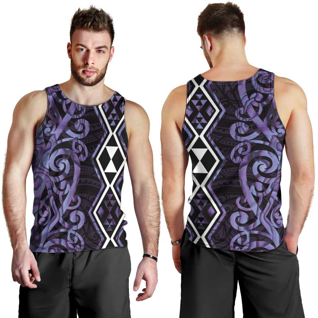 Purple Aotearoa Men Tank Top Taniko Motifs With Paua Shell Kowhaiwhai LT14 - Polynesian Pride