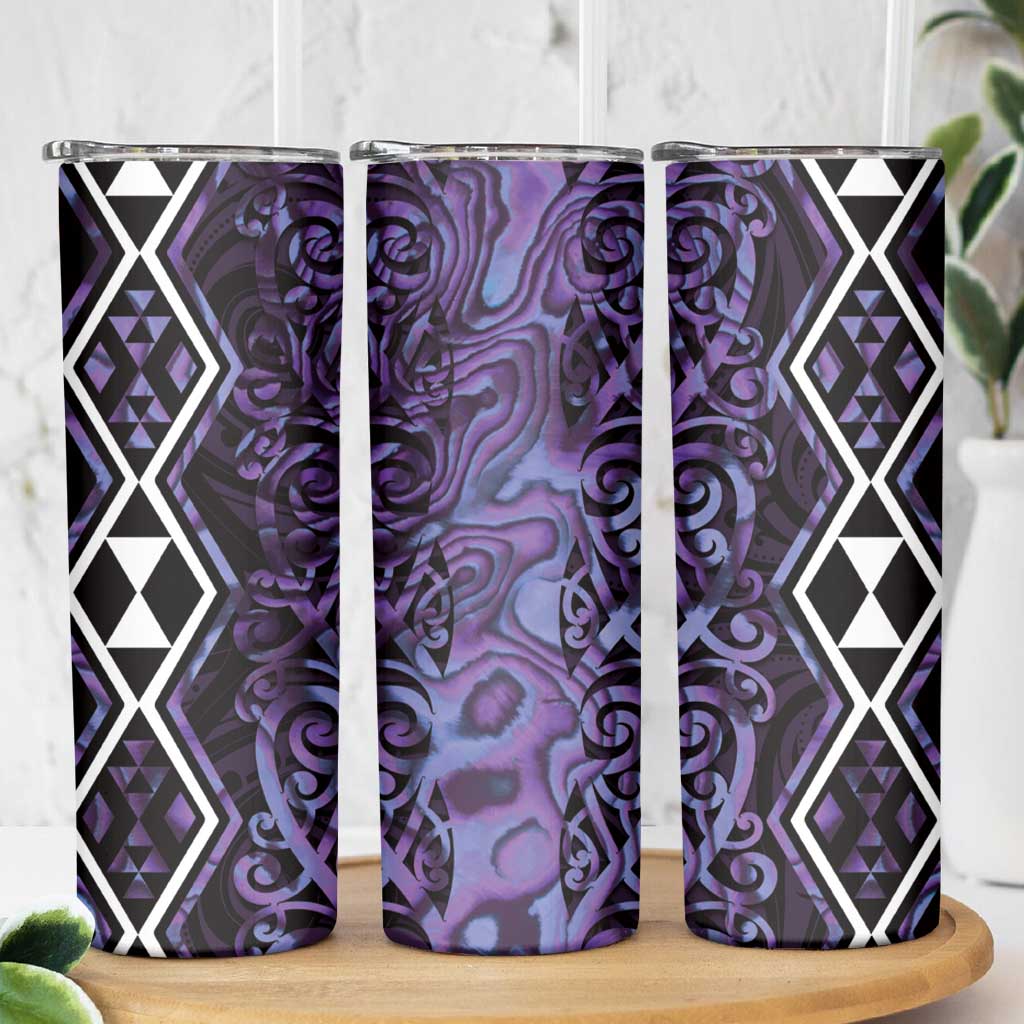 Purple Aotearoa Skinny Tumbler Taniko Motifs With Paua Shell Kowhaiwhai LT14 - Polynesian Pride