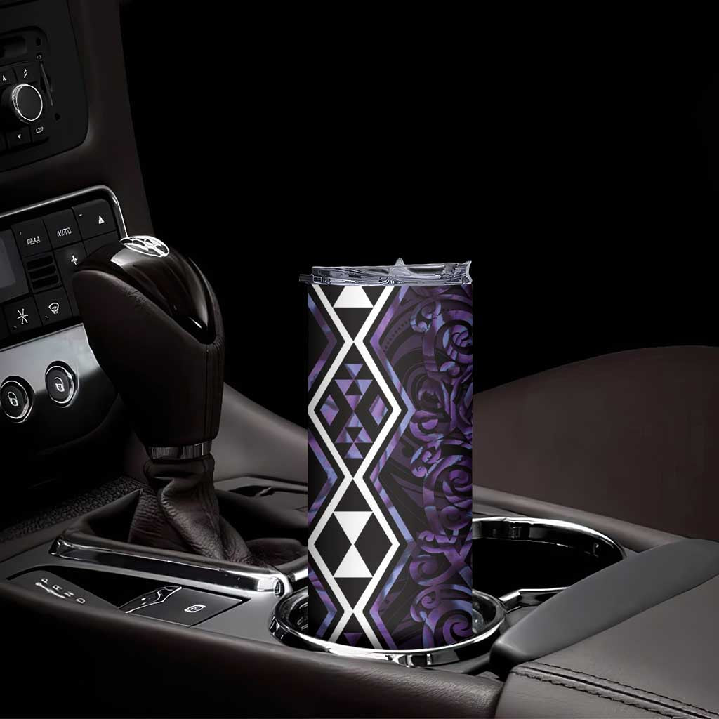 Purple Aotearoa Skinny Tumbler Taniko Motifs With Paua Shell Kowhaiwhai LT14 - Polynesian Pride