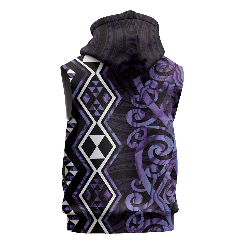 Purple Aotearoa Sleeveless Zip Hoodie Taniko Motifs With Paua Shell Kowhaiwhai LT14 - Polynesian Pride