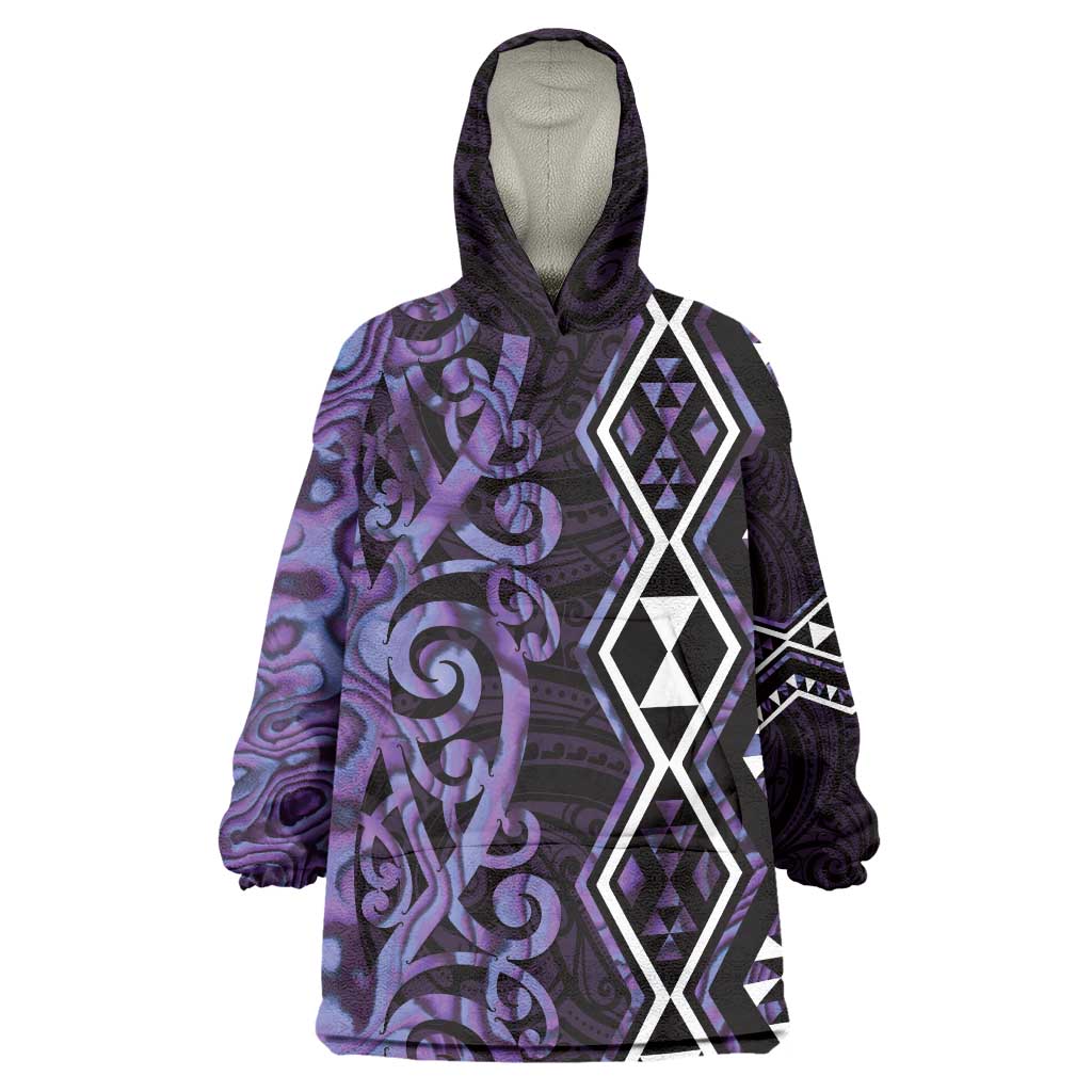 Purple Aotearoa Wearable Blanket Hoodie Taniko Motifs With Paua Shell Kowhaiwhai LT14 One Size Purple - Polynesian Pride