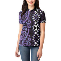Purple Aotearoa Women Polo Shirt Taniko Motifs With Paua Shell Kowhaiwhai