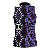 Purple Aotearoa Women Sleeveless Polo Shirt Taniko Motifs With Paua Shell Kowhaiwhai LT14 - Polynesian Pride