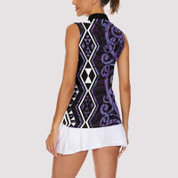 Purple Aotearoa Women Sleeveless Polo Shirt Taniko Motifs With Paua Shell Kowhaiwhai LT14 - Polynesian Pride