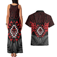 Aotearoa Kiwi Taniko Couples Matching Tank Maxi Dress and Hawaiian Shirt Silver Fern With Maori Koru Pattern LT14 - Polynesian Pride