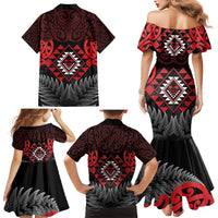 Aotearoa Kiwi Taniko Family Matching Mermaid Dress and Hawaiian Shirt Silver Fern With Maori Koru Pattern LT14 - Polynesian Pride