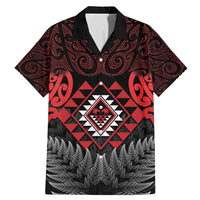 Aotearoa Kiwi Taniko Family Matching Mermaid Dress and Hawaiian Shirt Silver Fern With Maori Koru Pattern LT14 Dad's Shirt - Short Sleeve Red - Polynesian Pride