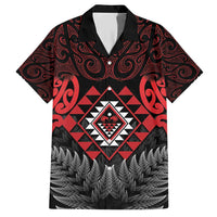 Aotearoa Kiwi Taniko Family Matching Short Sleeve Bodycon Dress and Hawaiian Shirt Silver Fern With Maori Koru Pattern LT14 Dad's Shirt - Short Sleeve Red - Polynesian Pride