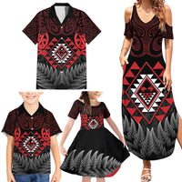 Aotearoa Kiwi Taniko Family Matching Summer Maxi Dress and Hawaiian Shirt Silver Fern With Maori Koru Pattern LT14 - Polynesian Pride