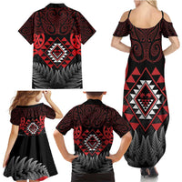 Aotearoa Kiwi Taniko Family Matching Summer Maxi Dress and Hawaiian Shirt Silver Fern With Maori Koru Pattern LT14 - Polynesian Pride
