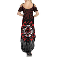 Aotearoa Kiwi Taniko Family Matching Summer Maxi Dress and Hawaiian Shirt Silver Fern With Maori Koru Pattern LT14 - Polynesian Pride