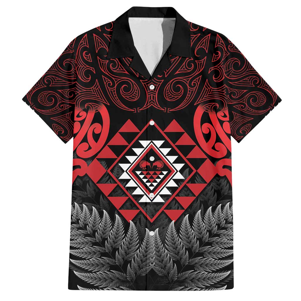 Aotearoa Kiwi Taniko Family Matching Tank Maxi Dress and Hawaiian Shirt Silver Fern With Maori Koru Pattern LT14 Dad's Shirt - Short Sleeve Red - Polynesian Pride
