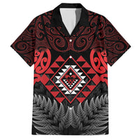 Aotearoa Kiwi Taniko Family Matching Tank Maxi Dress and Hawaiian Shirt Silver Fern With Maori Koru Pattern LT14 Dad's Shirt - Short Sleeve Red - Polynesian Pride