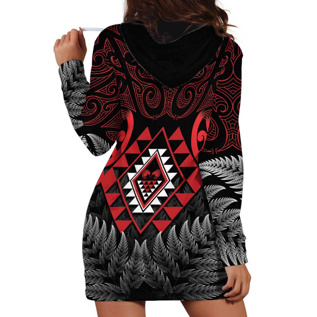 Aotearoa Kiwi Taniko Hoodie Dress Silver Fern With Maori Koru Pattern LT14 - Polynesian Pride