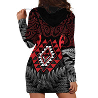 Aotearoa Kiwi Taniko Hoodie Dress Silver Fern With Maori Koru Pattern LT14 - Polynesian Pride