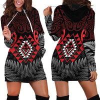Aotearoa Kiwi Taniko Hoodie Dress Silver Fern With Maori Koru Pattern LT14 - Polynesian Pride