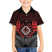 Aotearoa Kiwi Taniko Kid Hawaiian Shirt Silver Fern With Maori Koru Pattern LT14 Kid Red - Polynesian Pride