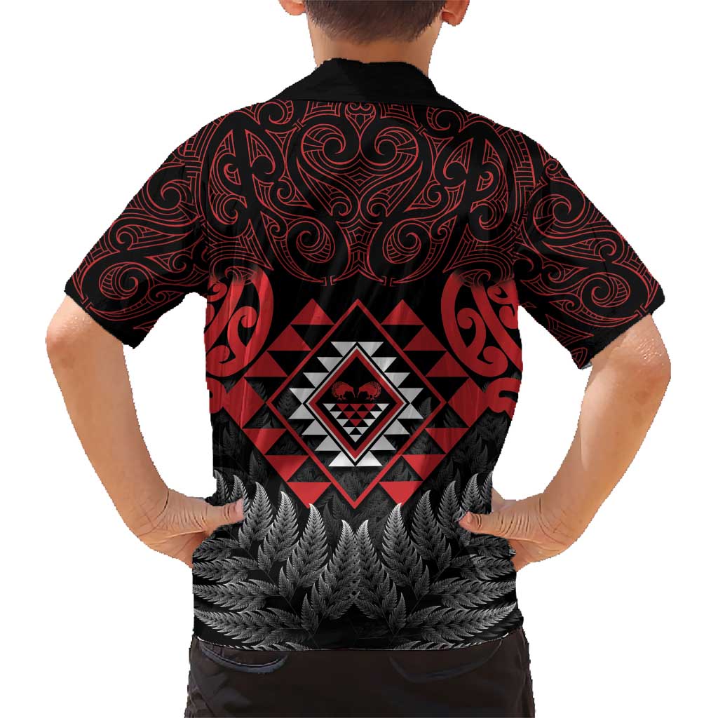 Aotearoa Kiwi Taniko Kid Hawaiian Shirt Silver Fern With Maori Koru Pattern LT14 - Polynesian Pride