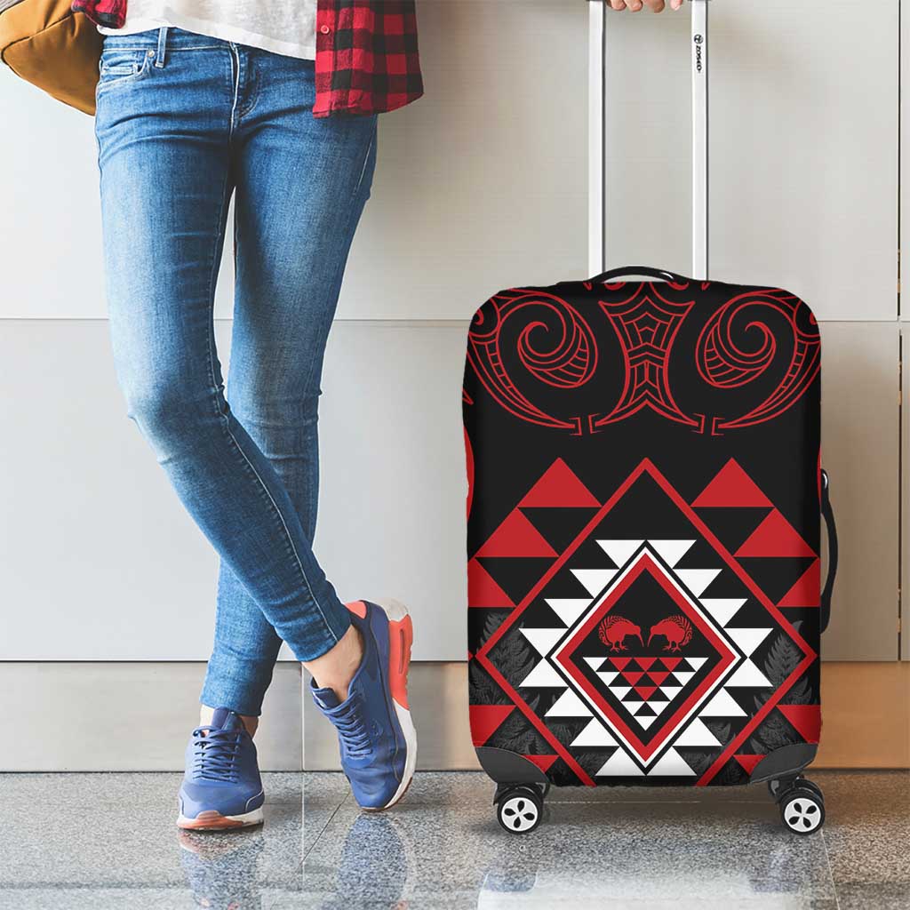 Aotearoa Kiwi Taniko Luggage Cover Silver Fern With Maori Koru Pattern LT14 - Polynesian Pride