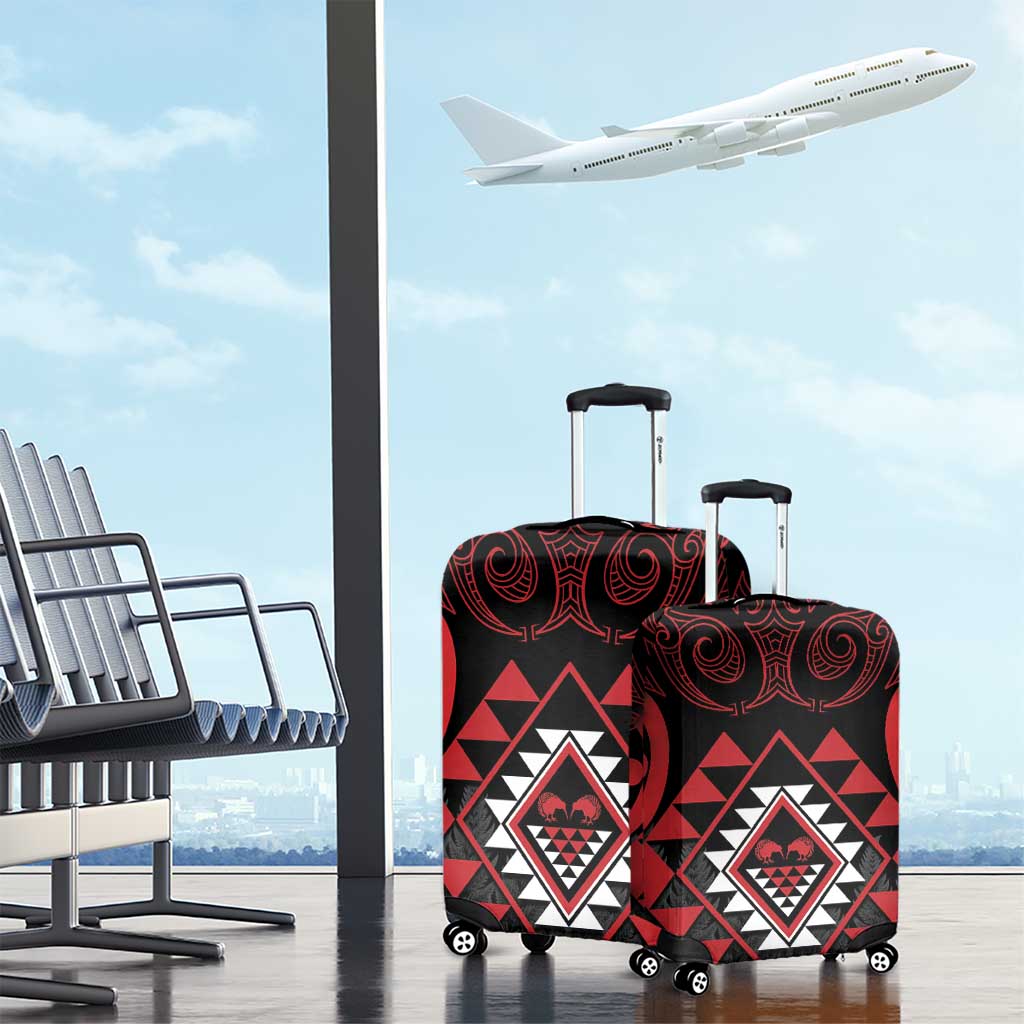 Aotearoa Kiwi Taniko Luggage Cover Silver Fern With Maori Koru Pattern LT14 - Polynesian Pride