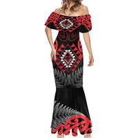 Aotearoa Kiwi Taniko Mermaid Dress Silver Fern With Maori Koru Pattern LT14 - Polynesian Pride