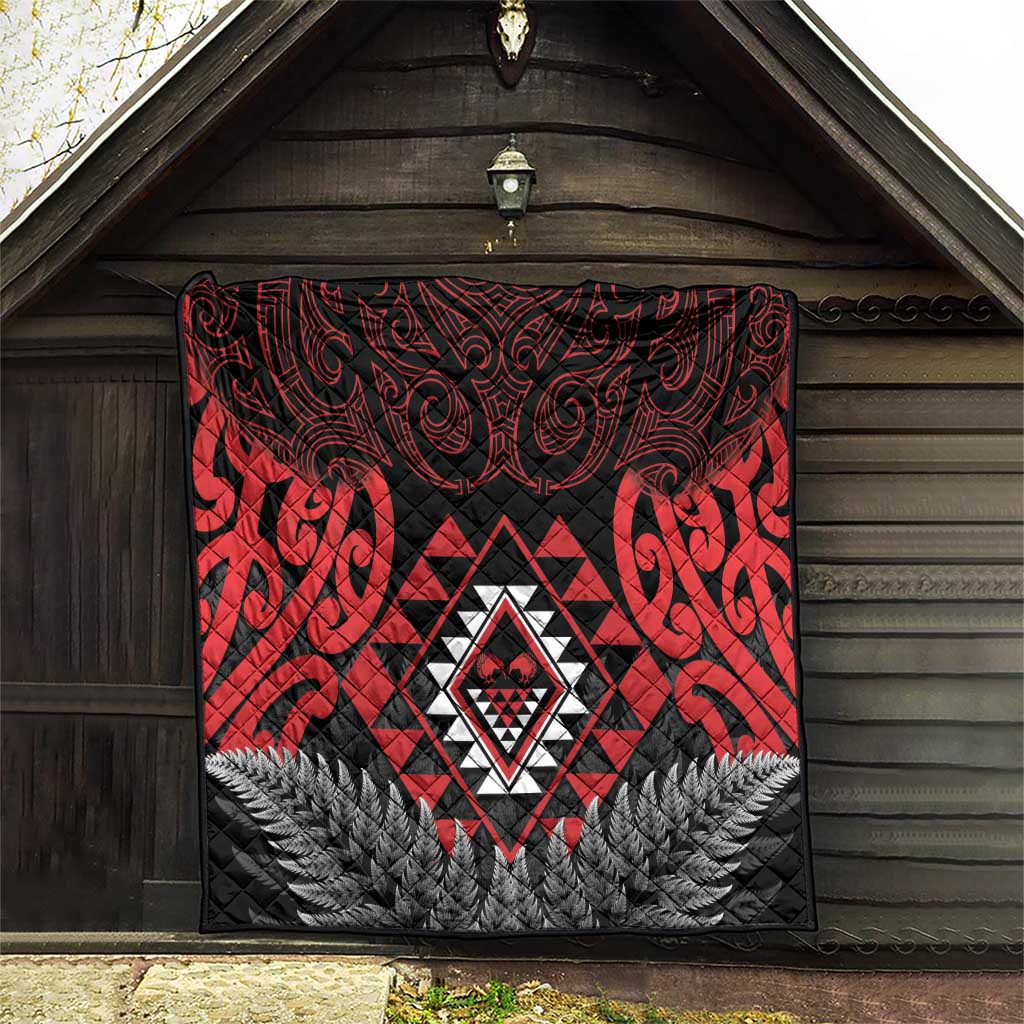 Aotearoa Kiwi Taniko Quilt Silver Fern With Maori Koru Pattern