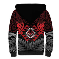 Aotearoa Kiwi Taniko Sherpa Hoodie Silver Fern With Maori Koru Pattern