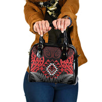 Aotearoa Kiwi Taniko Shoulder Handbag Silver Fern With Maori Koru Pattern