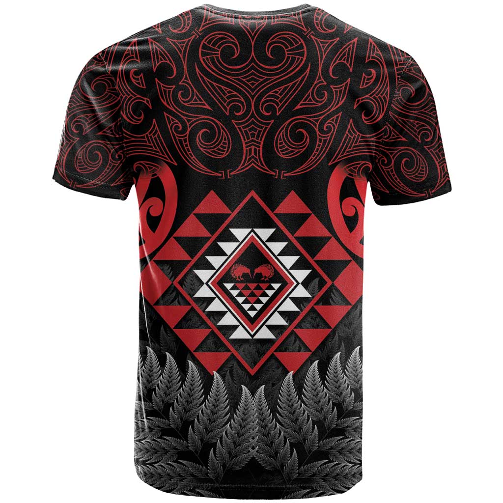 Aotearoa Kiwi Taniko T Shirt Silver Fern With Maori Koru Pattern LT14 - Polynesian Pride