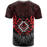 Aotearoa Kiwi Taniko T Shirt Silver Fern With Maori Koru Pattern LT14 - Polynesian Pride