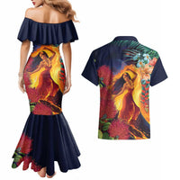 Hawaii Kilauea Big Islands Couples Matching Mermaid Dress and Hawaiian Shirt Pele Goddess With Tropical Flowers LT14 - Polynesian Pride