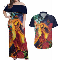 Hawaii Kilauea Big Islands Couples Matching Off Shoulder Maxi Dress and Hawaiian Shirt Pele Goddess With Tropical Flowers LT14 Art - Polynesian Pride